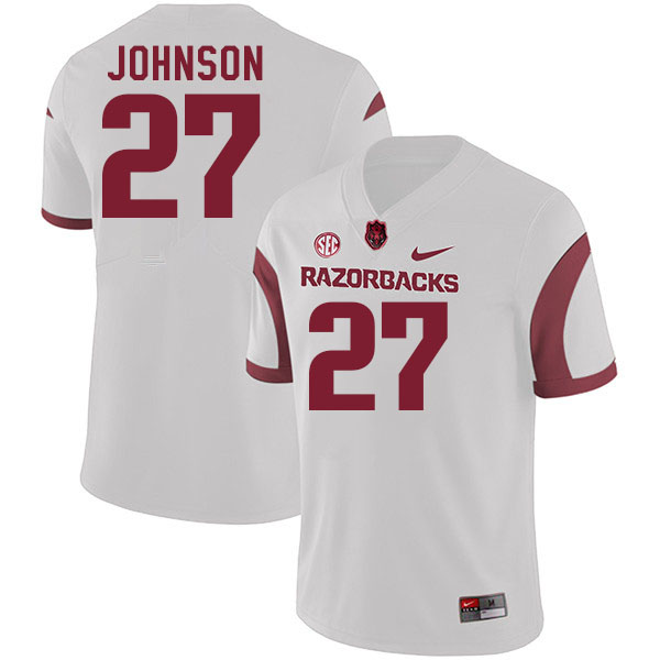 Men #27 Ahkhari Johnson Arkansas Razorbacks College Football Jerseys Stitched-White